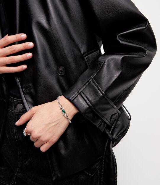 Chain bracelet with green crystal, Silver, large